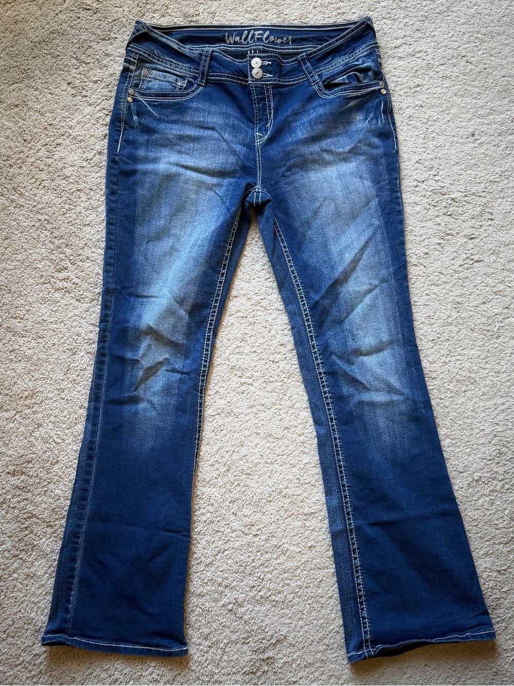 Wallflower Dark Blue Flare Jeans with Subtle Fading